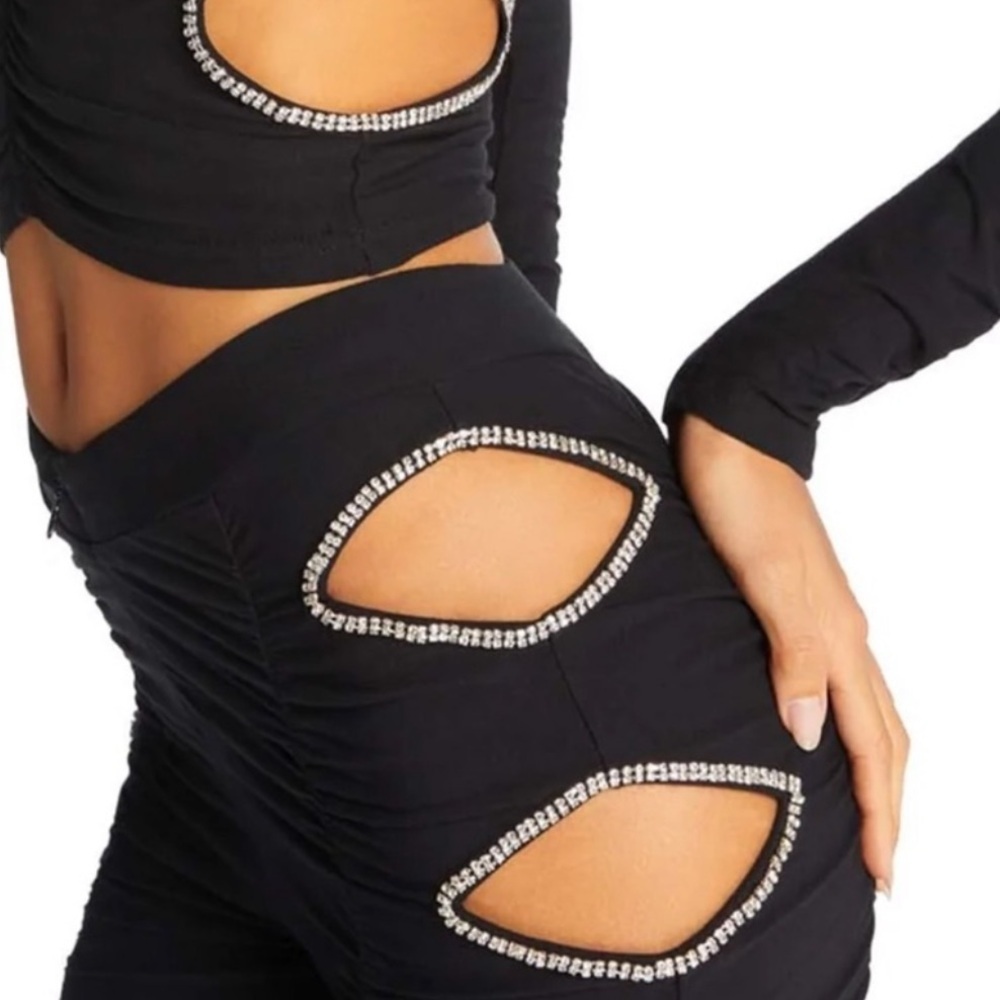 NWT I.AM.GIA Women’s Black Lovedoll Rhinestone Diamond
Ruched Skinny Pants